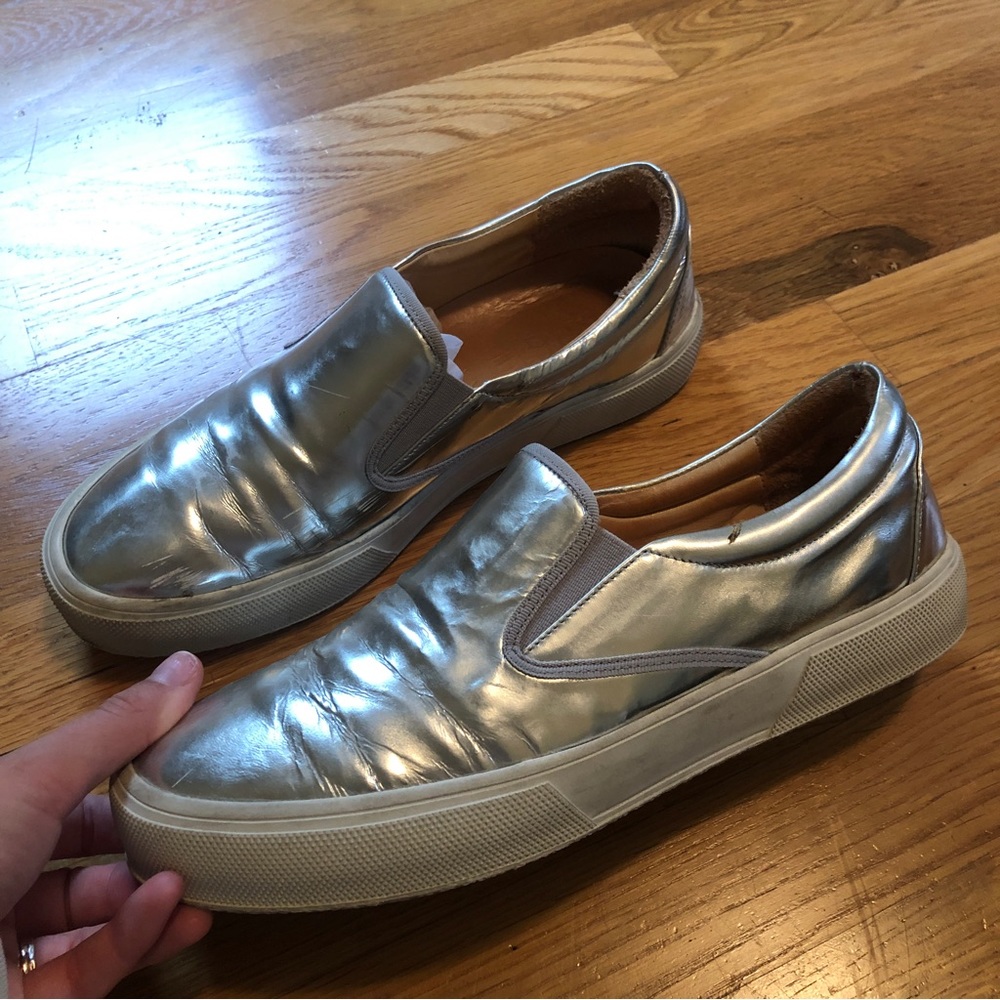 Silver Leather Made In Italy Sneakers